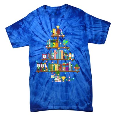 Bookworm Xmas Lighting Librarian Library Book Christmas Tree Cool Gift Tie-Dye T-Shirt