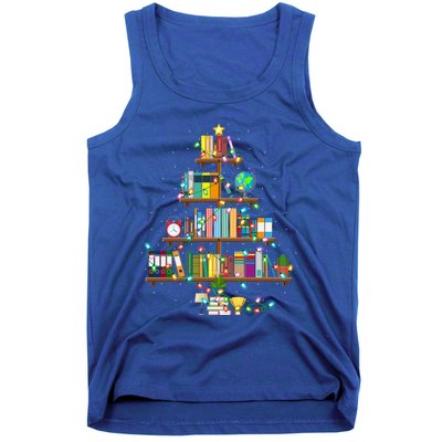 Bookworm Xmas Lighting Librarian Library Book Christmas Tree Cool Gift Tank Top