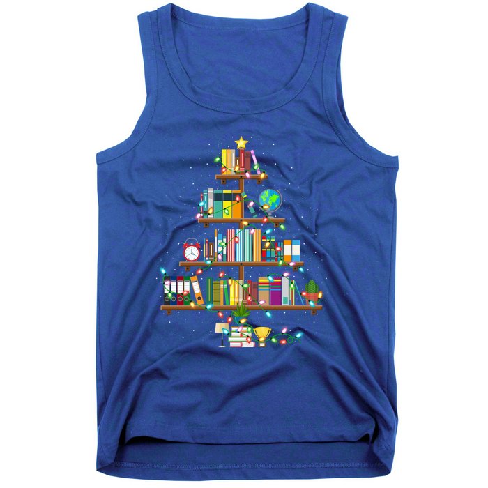 Bookworm Xmas Lighting Librarian Library Book Christmas Tree Cool Gift Tank Top