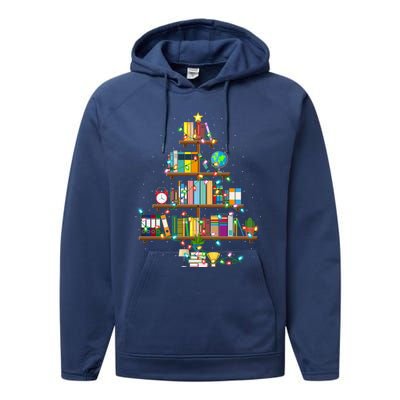 Bookworm Xmas Lighting Librarian Library Book Christmas Tree Cool Gift Performance Fleece Hoodie