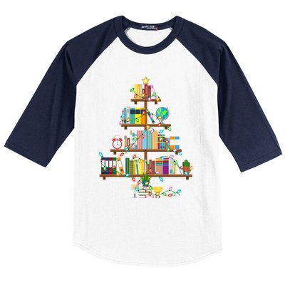 Bookworm Xmas Lighting Librarian Library Book Christmas Tree Cool Gift Baseball Sleeve Shirt