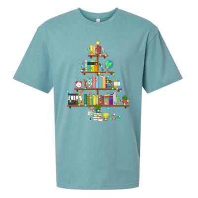 Bookworm Xmas Lighting Librarian Library Book Christmas Tree Cool Gift Sueded Cloud Jersey T-Shirt