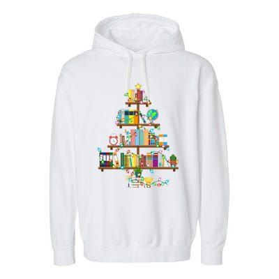 Bookworm Xmas Lighting Librarian Library Book Christmas Tree Cool Gift Garment-Dyed Fleece Hoodie