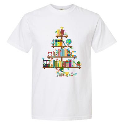 Bookworm Xmas Lighting Librarian Library Book Christmas Tree Cool Gift Garment-Dyed Heavyweight T-Shirt