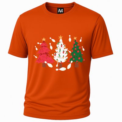 Bowling Xmas Lighting Santa Bowling Christmas Tree Great Gift Cooling Performance Crew T-Shirt