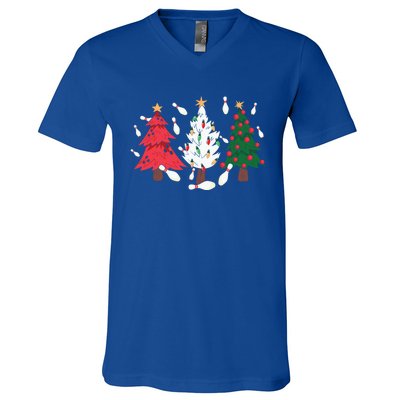 Bowling Xmas Lighting Santa Bowling Christmas Tree Great Gift V-Neck T-Shirt