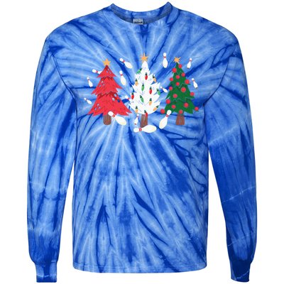 Bowling Xmas Lighting Santa Bowling Christmas Tree Great Gift Tie-Dye Long Sleeve Shirt