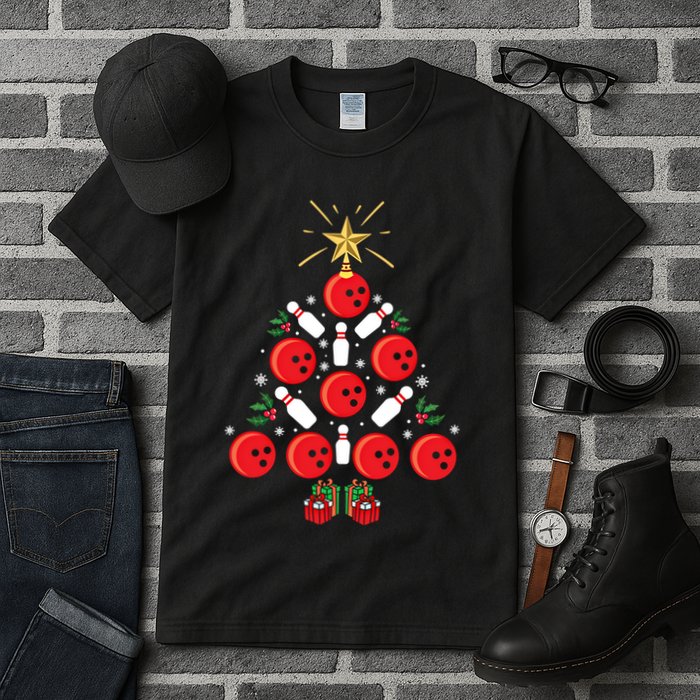 Bowling Xmas Tree Funny Holiday Gift Bowling Lover Christmas Cute Gift Tall T-Shirt