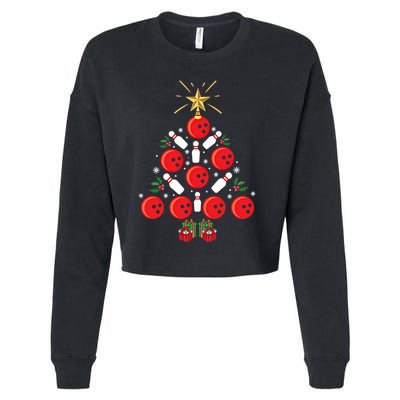 Bowling Xmas Tree Funny Holiday Gift Bowling Lover Christmas Cute Gift Cropped Pullover Crew