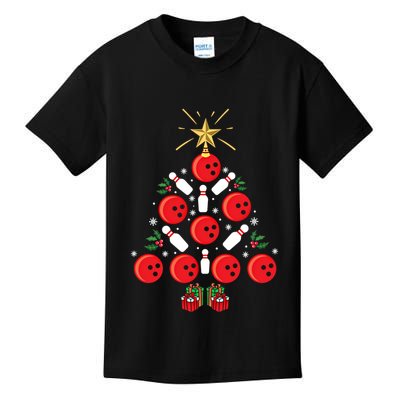 Bowling Xmas Tree Funny Holiday Gift Bowling Lover Christmas Cute Gift Kids T-Shirt