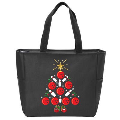 Bowling Xmas Tree Funny Holiday Gift Bowling Lover Christmas Cute Gift Zip Tote Bag