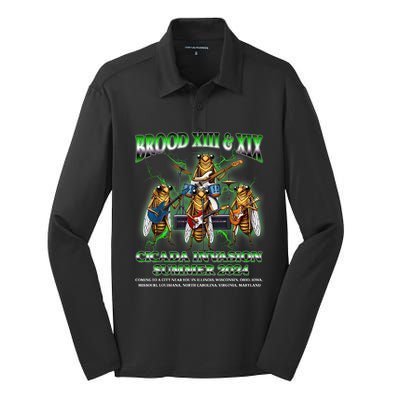 Brood Xix Xiii Cicada Invasion Summer 2024 Cicada 80s Band Silk Touch Performance Long Sleeve Polo