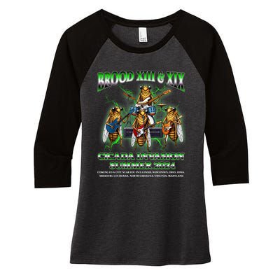 Brood Xix Xiii Cicada Invasion Summer 2024 Cicada 80s Band Women's Tri-Blend 3/4-Sleeve Raglan Shirt