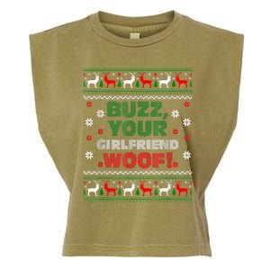 Buzz Xmas Your Girlfriend Woof! Ugly Christmas Sweater Garment-Dyed Women's Muscle Tee