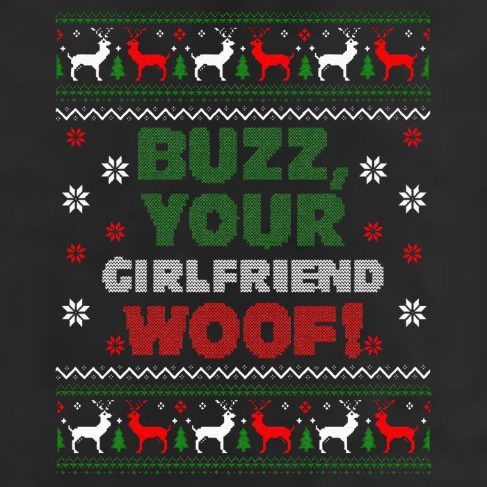Buzz Xmas Your Girlfriend Woof! Ugly Christmas Sweater 7 Panel Mesh Trucker Snapback Hat