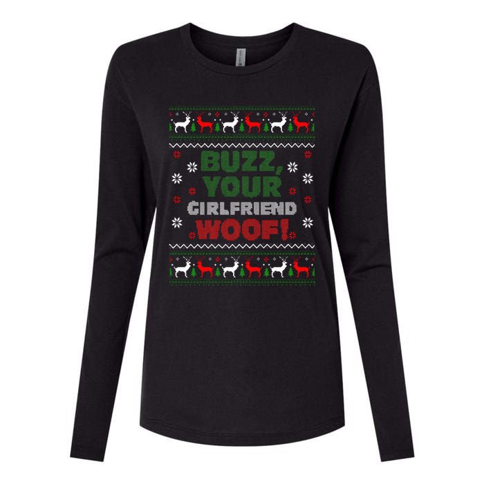 Buzz Xmas Your Girlfriend Woof! Ugly Christmas Sweater Womens Cotton Relaxed Long Sleeve T-Shirt