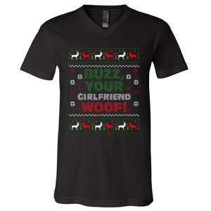 Buzz Xmas Your Girlfriend Woof! Ugly Christmas Sweater V-Neck T-Shirt