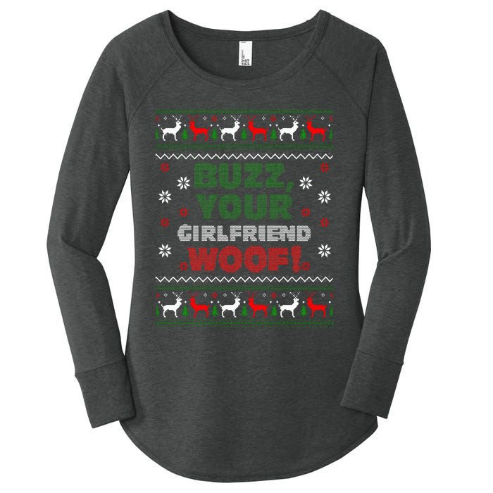 Buzz Xmas Your Girlfriend Woof! Ugly Christmas Sweater Women's Perfect Tri Tunic Long Sleeve Shirt