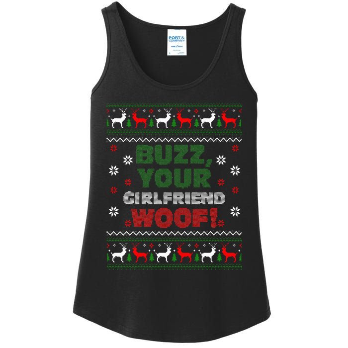 Buzz Xmas Your Girlfriend Woof! Ugly Christmas Sweater Ladies Essential Tank