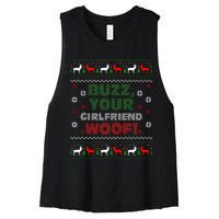 Buzz Xmas Your Girlfriend Woof! Ugly Christmas Sweater Women's Racerback Cropped Tank