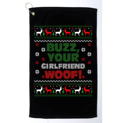 Buzz Xmas Your Girlfriend Woof! Ugly Christmas Sweater Golf Towel