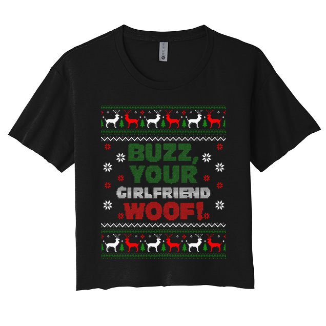 Buzz Xmas Your Girlfriend Woof! Ugly Christmas Sweater Crop Top