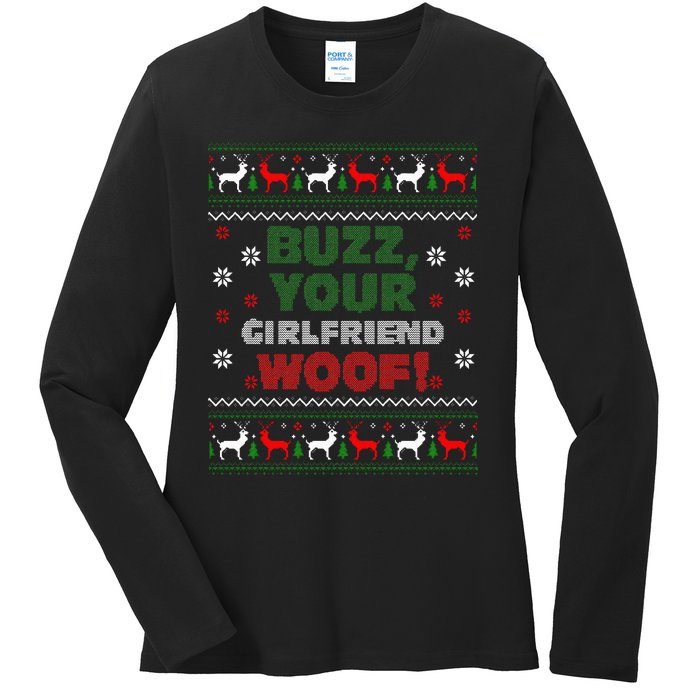 Buzz Xmas Your Girlfriend Woof! Ugly Christmas Sweater Ladies Long Sleeve Shirt