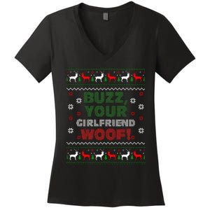 Buzz Xmas Your Girlfriend Woof! Ugly Christmas Sweater Women's V-Neck T-Shirt