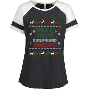 Buzz Xmas Your Girlfriend Woof! Ugly Christmas Sweater Enza Ladies Jersey Colorblock Tee