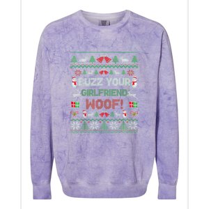 Buzz Xmas Your Girlfriend Woof! Ugly Christmas Sweater Colorblast Crewneck Sweatshirt