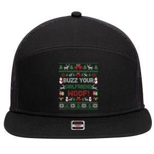 Buzz Xmas Your Girlfriend Woof! Ugly Christmas Sweater 7 Panel Mesh Trucker Snapback Hat