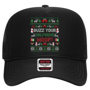 Buzz Xmas Your Girlfriend Woof! Ugly Christmas Sweater High Crown Mesh Back Trucker Hat