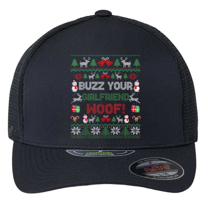 Buzz Xmas Your Girlfriend Woof! Ugly Christmas Sweater Flexfit Unipanel Trucker Cap