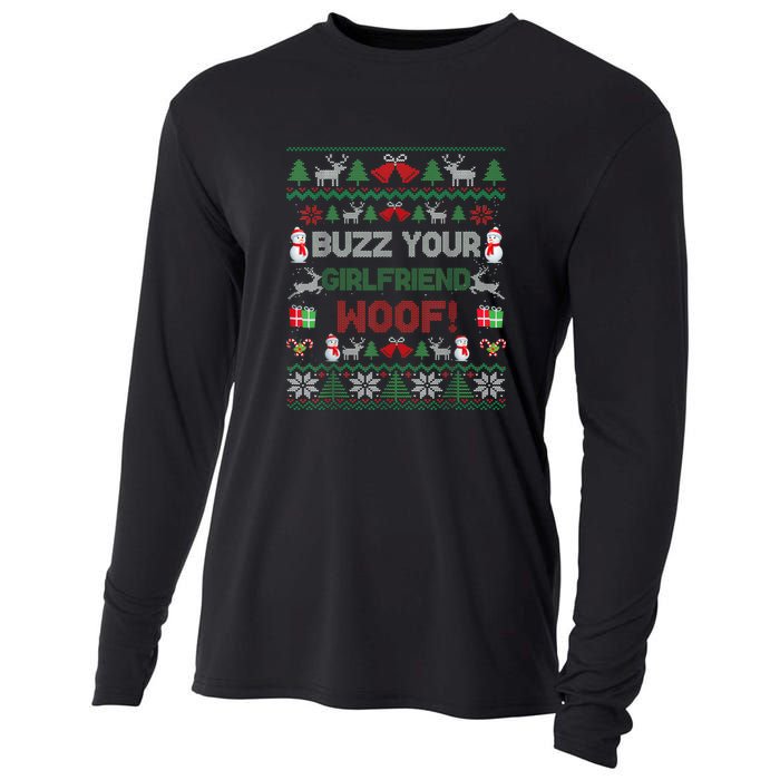 Buzz Xmas Your Girlfriend Woof! Ugly Christmas Sweater Cooling Performance Long Sleeve Crew