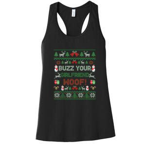 Buzz Xmas Your Girlfriend Woof! Ugly Christmas Sweater Women's Racerback Tank