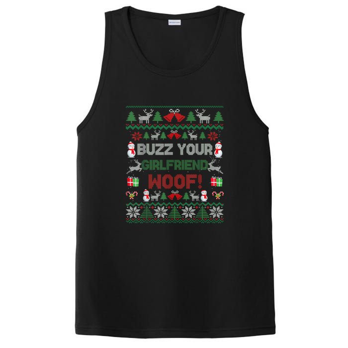 Buzz Xmas Your Girlfriend Woof! Ugly Christmas Sweater PosiCharge Competitor Tank