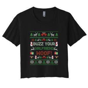 Buzz Xmas Your Girlfriend Woof! Ugly Christmas Sweater Women's Crop Top Tee