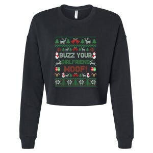 Buzz Xmas Your Girlfriend Woof! Ugly Christmas Sweater Cropped Pullover Crew