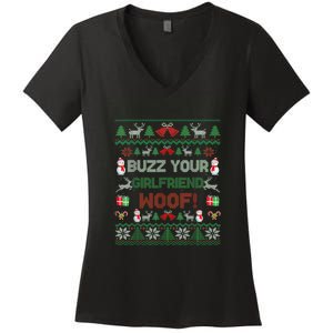 Buzz Xmas Your Girlfriend Woof! Ugly Christmas Sweater Women's V-Neck T-Shirt