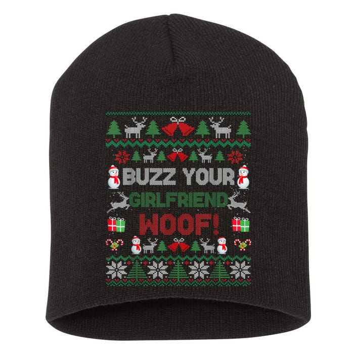 Buzz Xmas Your Girlfriend Woof! Ugly Christmas Sweater Short Acrylic Beanie