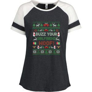 Buzz Xmas Your Girlfriend Woof! Ugly Christmas Sweater Enza Ladies Jersey Colorblock Tee