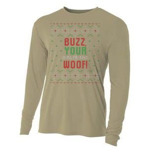 Buzz Xmas Your Girlfriend Woof! Ugly Christmas Sweater Cooling Performance Long Sleeve Crew