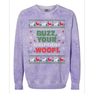 Buzz Xmas Your Girlfriend Woof! Ugly Christmas Sweater Colorblast Crewneck Sweatshirt