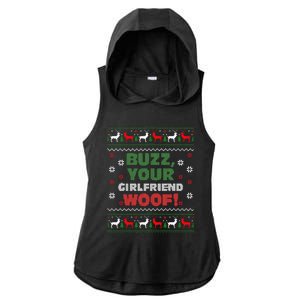 Buzz Xmas Your Girlfriend Woof! Ugly Christmas Sweater Ladies PosiCharge Tri-Blend Wicking Draft Hoodie Tank