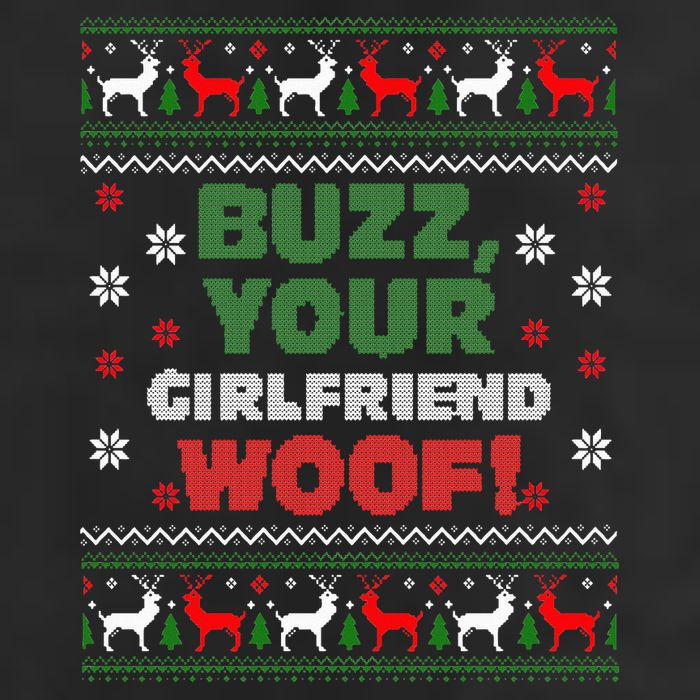 Buzz Xmas Your Girlfriend Woof! Ugly Christmas Sweater 7 Panel Mesh Trucker Snapback Hat