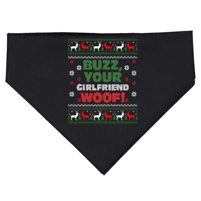 Buzz Xmas Your Girlfriend Woof! Ugly Christmas Sweater USA-Made Doggie Bandana