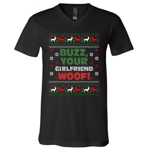 Buzz Xmas Your Girlfriend Woof! Ugly Christmas Sweater V-Neck T-Shirt