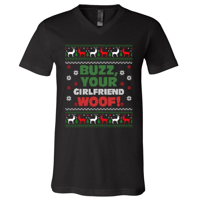 Buzz Xmas Your Girlfriend Woof! Ugly Christmas Sweater V-Neck T-Shirt