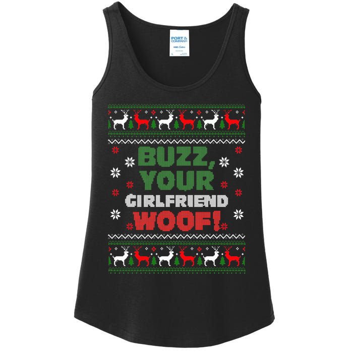 Buzz Xmas Your Girlfriend Woof! Ugly Christmas Sweater Ladies Essential Tank