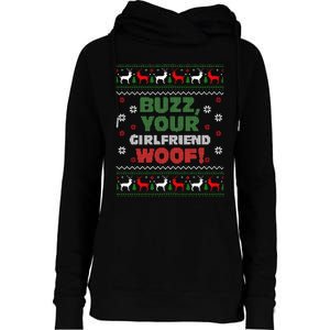 Buzz Xmas Your Girlfriend Woof! Ugly Christmas Sweater Womens Funnel Neck Pullover Hood